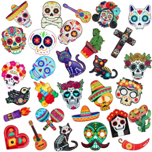 Image of SANNIX 60 Pcs Day of the Dead Enamel Pins Sugar Skull Brooches for Party