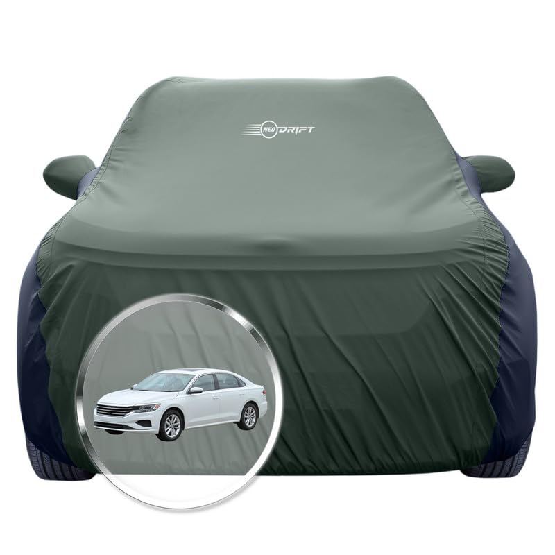 Image of NEODRIFT 'SuperTech' Car Cover for Volkswagen Passat (100% Water-Resistant, All Weather Protection, Tailored Fit, Multi-Layered & Breathable Fabric) (Colour: L.Green+Black)