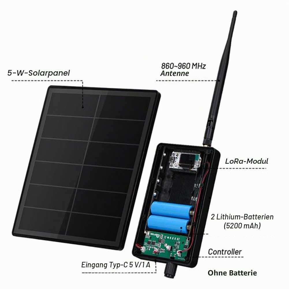 D5 Solar Node ESP32 LoRa 32 V3 mit 5V Solarpanel für WiFi Meshtastic LoRaWAN Heltec ESP32 SX1262 LoRa 915MHz