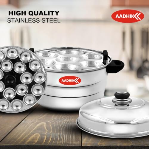Image of AADHIK Stainless Steel Idli Maker 5 Plate Steamer | 21 Regular Idli & 18 Mini Idli Capacity | Multipurpose Idli Cooker, Idli Steamer, Dhokla Maker & Mini Idli Plate | Gas & Induction Compatible Kitchen Accessories