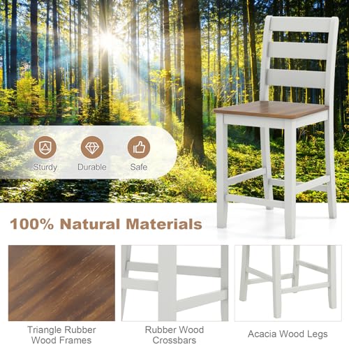 COSTWAY Butaco 24'' de Madera Set de 4 con Respaldo en Escalera | Gris y Nogal, Moderno de Medio Siglo con Reposa Pies, Patas de Madera de Acacia miniatura 6