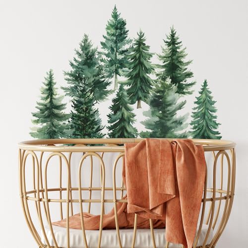 Vinilo Decorativo Árbol de Pino Acuarela Verde 44x43 in miniatura 2