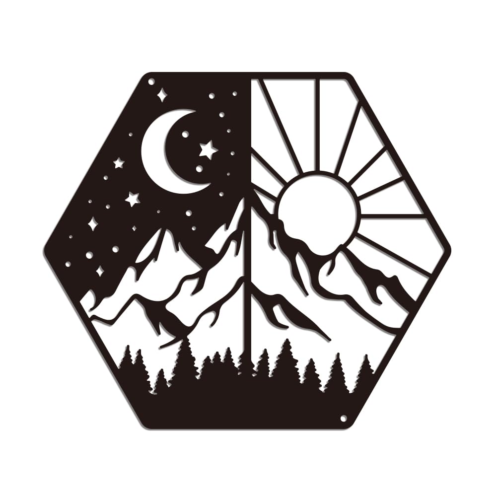 WADORN Metal Moon Sun Mountain Wall Art Decor - Image 3