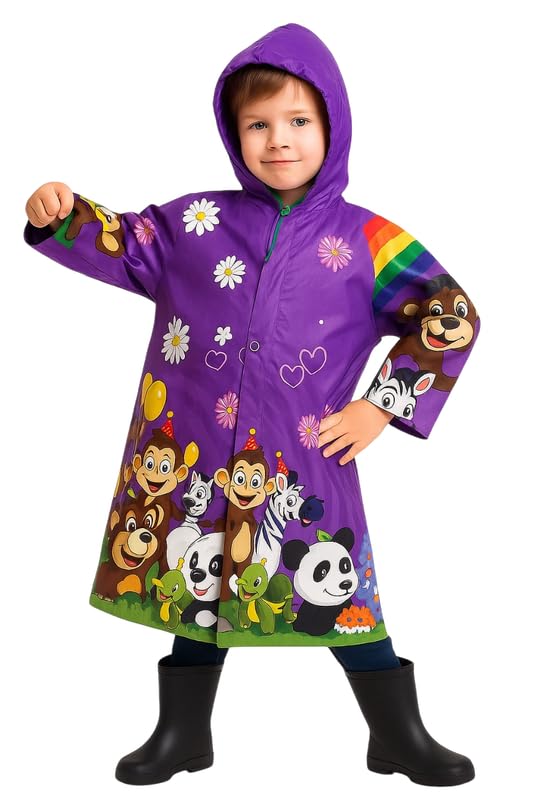 Krystle Kids Cartoon Printed Waterproof Raincoat with Hood – Purple (10-11 Years) - Image 3 thumbnail
