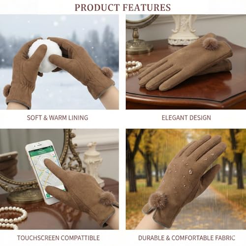 Image of Kraptick Women's Winter Woollen Gloves-Premium Thermal Fleece Lined Touchscreen Hand Warmer Gloves for Cold Weather, Cycling & Driving Soft Fur Cable Knit Elastic Mittens