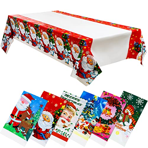 Irenare 6 Pieces Christmas Tablecloth Santa Claus Plastic Table Cover Plastic Waterproof Tablecloth Disposable Waterproof Tablecloth For Christmas Party Home Dining Table Supplies, 42.5 X 70 Inches #TOP20
