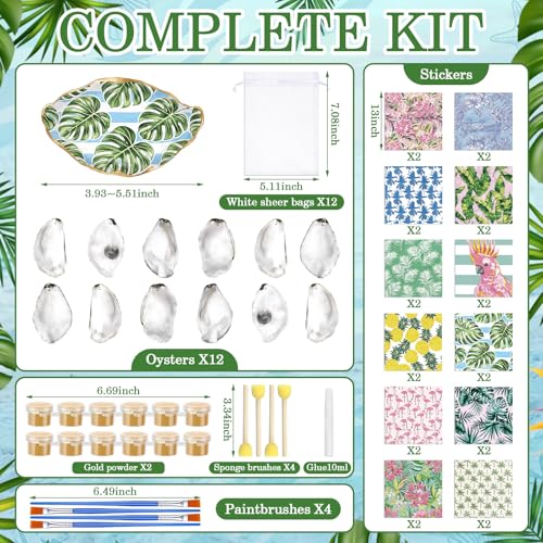 Blueweenly 12 Set Floral Oyster Shells for Crafts, Summer Wedding Party Favor, Natural Oyster Shell with Decoupage Wildflower Napkin Painting Kit for Trinket Dish, Keepsake, Unique Bride Groom Gift