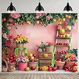 Lebendiger Obstmarkt Fotohintergrund Rustikaler Stil Bunte Blumen Und Frische Agrarprodukte Szenen
