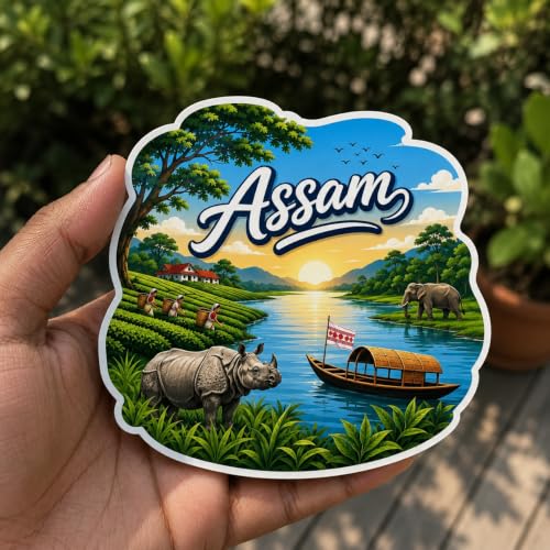 Image of Apna Gift Assam Theme Souvenir Wooden Fridge Magnet for Refrigerator - Printed Fridge Magnet for Kitchen & Fridge Decor | Perfect Souvenir Gift | Fridge Decoration | Size 3x3 Inches | Pack of 1