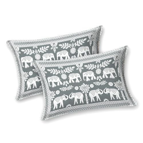 Image of BLOCKS OF INDIA Hand Block Printed 200 TC Cotton Super King Size Bedsheet (Grey GAD ELE)