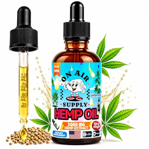 Hemp Oil 3,000mg – 2 fl oz (60ml) - Unflavored, Non-GMO Omega 3 6 9 for Skin, Hair & Immune Support - Natural Sleep Bedtime Aid - Made in USA