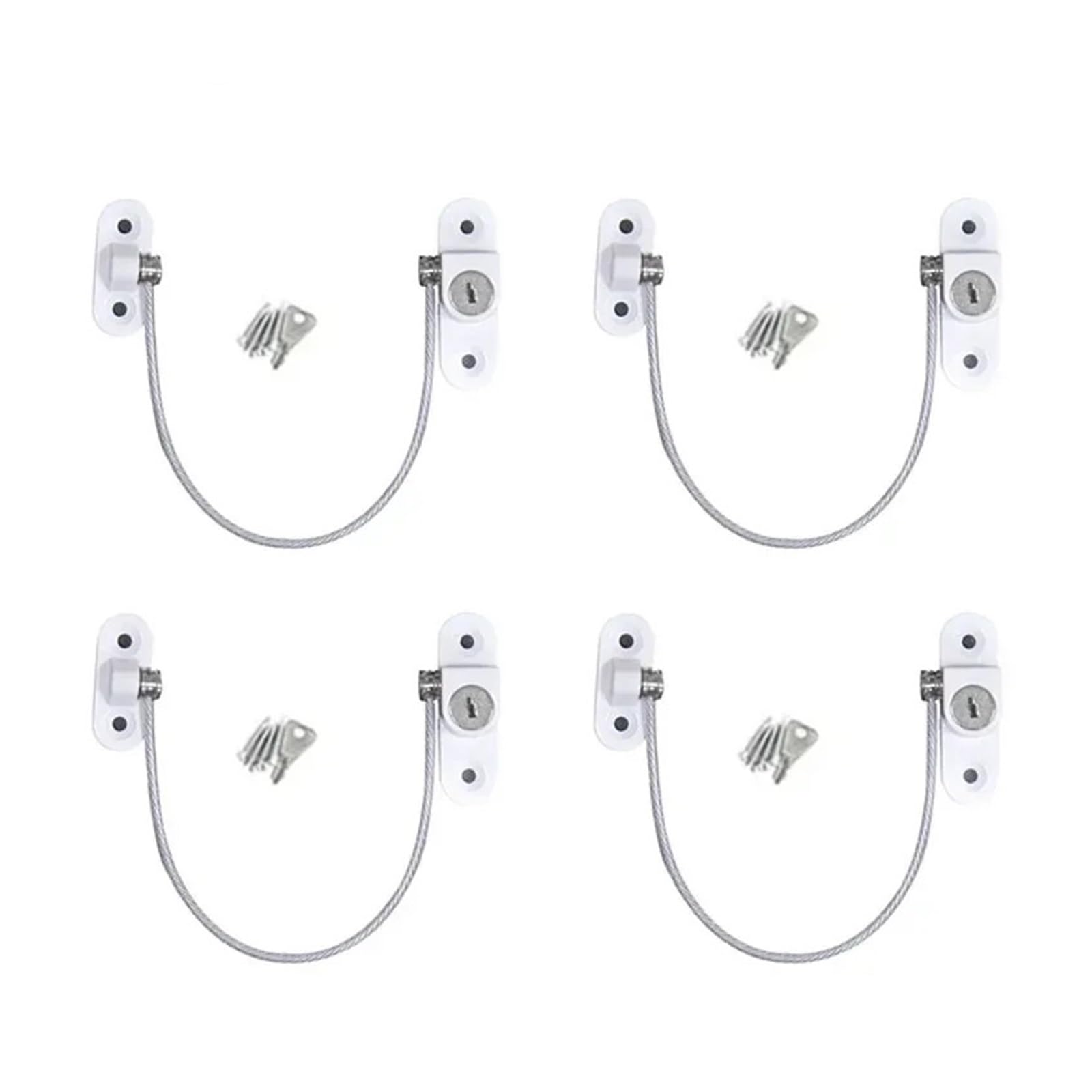 Jfnklfg White 4Pc Set Window Door Cable Restrictor Ventilator Kids Child Safety Security Chain Lock Kits Stainless Steel For Home Office(White 4Pc)
