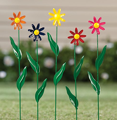 Fox Valley Traders Metal Daisy Stakes, Crafted With Durable Weatherproof Metal, Outdoor Décor - Set Of 5, Each Measures 19 1/2" High, By Maple Lane Creationstm #TOP2
