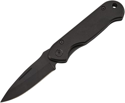 Miniatura 1 de Creative Gifts International Cuchillo de bolsillo con bloqueo negro mate, hoja de acero inoxidable, mango de aluminio, 3.5 pulgadas de largo