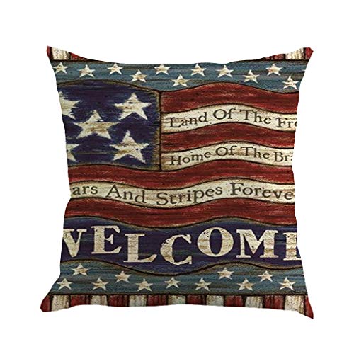 Leyorie American Flag Pillow Cover for July 4th Independence Day and Flag Day Decorative Stars and Stripes Square Throw Pillow Case Patriotic Cushion Cover 18x18 Inch (I)