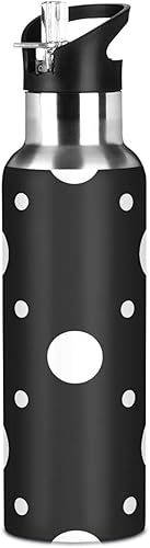 Miniatura 8 de Botella de agua de acero inoxidable con lunares blancos, color negro, 32 onzas, sin BPA, botella de agua deportiva aislada a prueba de fugas