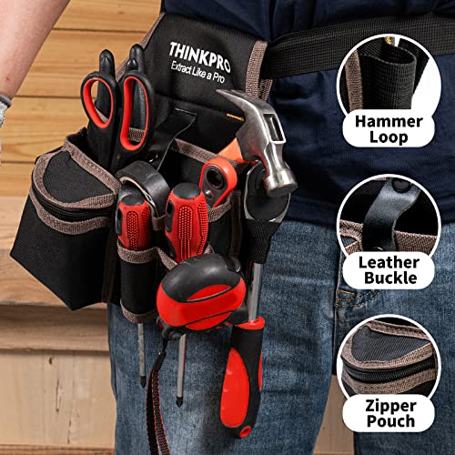 Thinkpro 8 Pockets Tool Pouch Bag, Utility Zipper Pouch With Adjustable Waist Belt For Electrician, Carpenter, Construction, Contractor, Garden, Pro Work Accessories For Men And Women (Brown) #TOP3