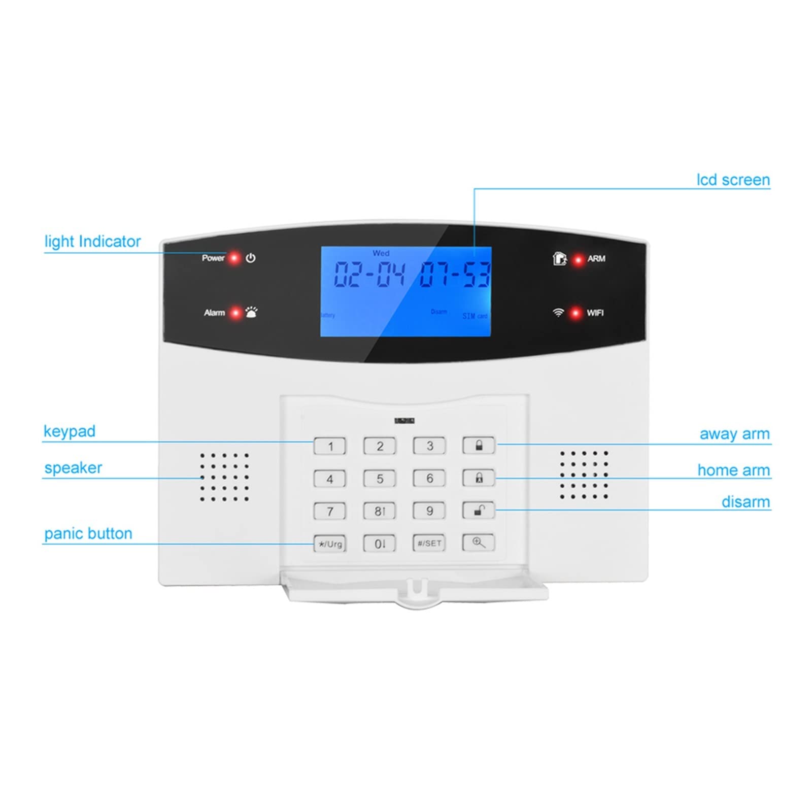 Kit Alarma Casa, Tuya GSM WiFi Sistema de alarma Smart Home ladrón de ladrones 43 3MHz Zona de cable inalámbrica Pir Sensor de movimiento de humo(G)