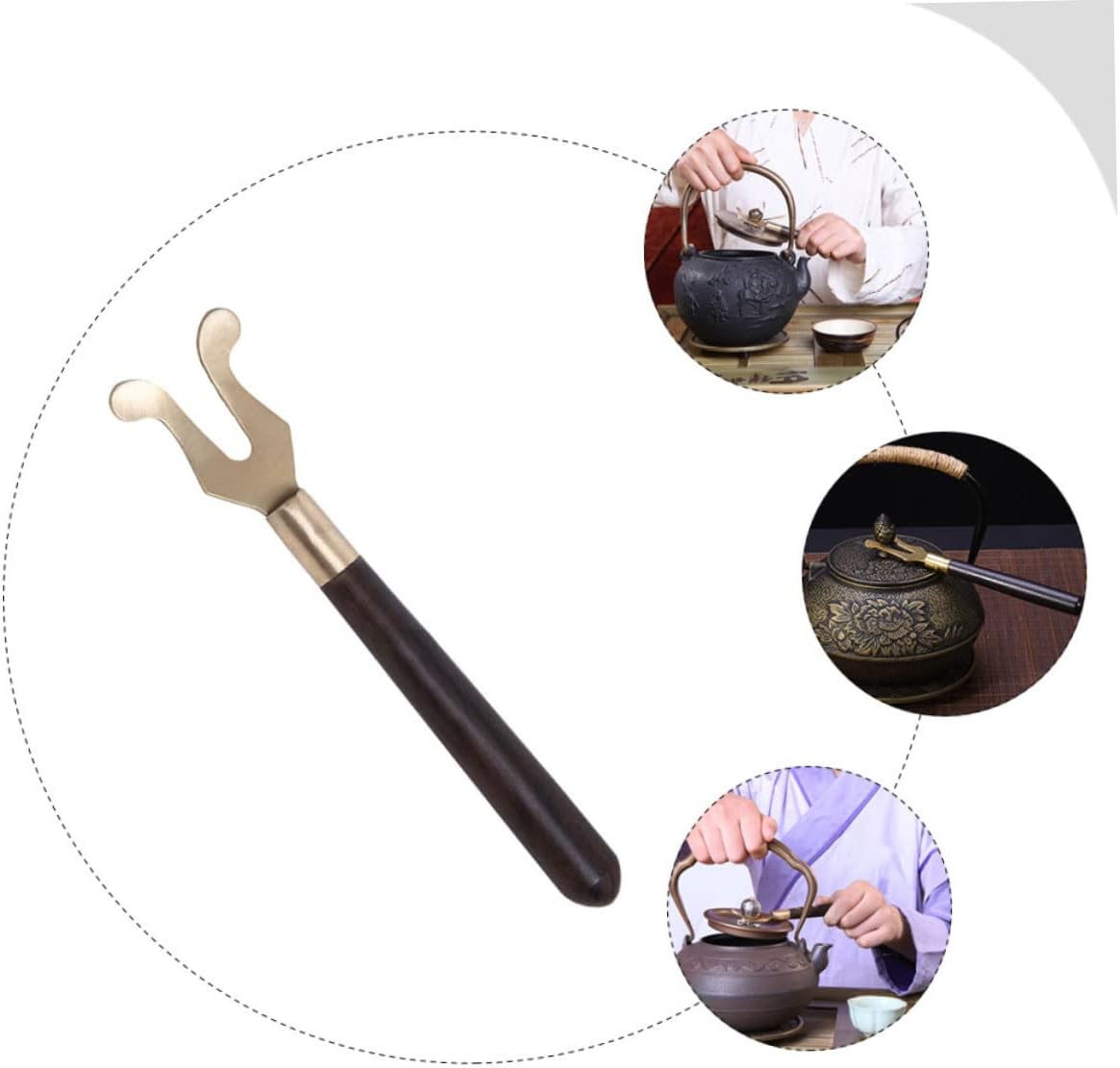 Tea Cup Clamp Fork Iron and Wood Tea Set Accessory