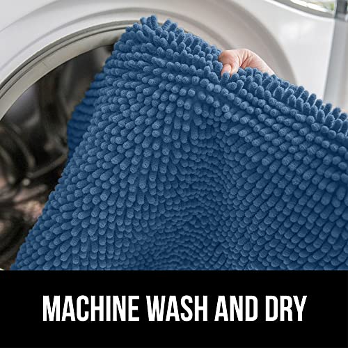 Image of GORILLA GRIP Bath Rug Mat 70x24, Thick Soft Absorbent Chenille, Quick Dry Microfiber Mats, Rubber Backing Washable Shower Floor Rugs, Bathmat Runner, US Designed Bathroom Home Decor Accessories Blue