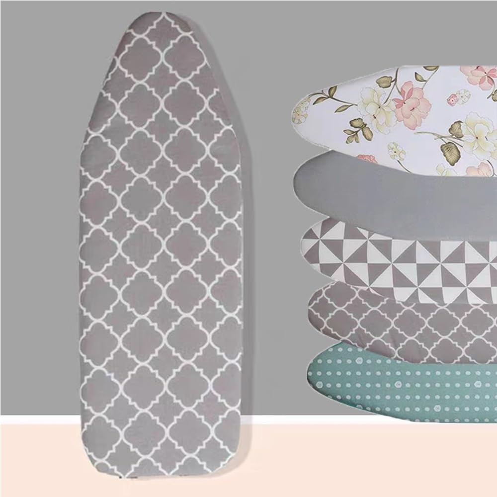Funda para Tabla de Planchar de 38 x 114 cm, Funda de Repuesto, Almohadilla de algodón, Funda y Almohadilla Ajustables, Resistente al Calor (Cuadros Grises, 35 x 101 cm [100 x 34 c