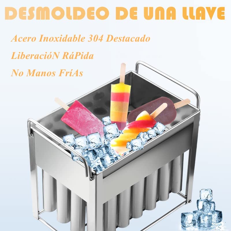 40Pcs Stainless Steel , Multi Function Machine Commercial Ice Ice Cream Maker with Lid, Detachable and Refillable Stick Holder for Home