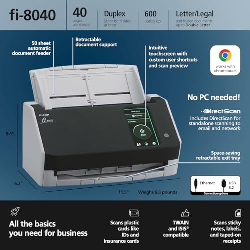 RICOH fi-8040 Fast Front Office & Desktop Document, Receipt, ID Card Scanner の商品画像 2