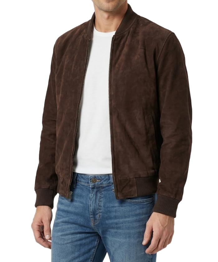 Image of Decrum Suede Leather Jacket Men - Casual Fashion Real Leather Bomber Jacket Men