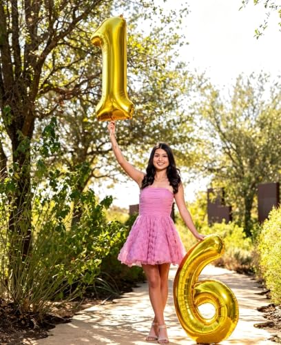 Image of Number Balloons 0 Balloon 40 inch Gold for 10th Birthday Party Decoration | Saturated Color, Large 40 inch, With Straw & Hanging Holes, For Back-To-School Season, Thanksgiving, Christmas, New Year
