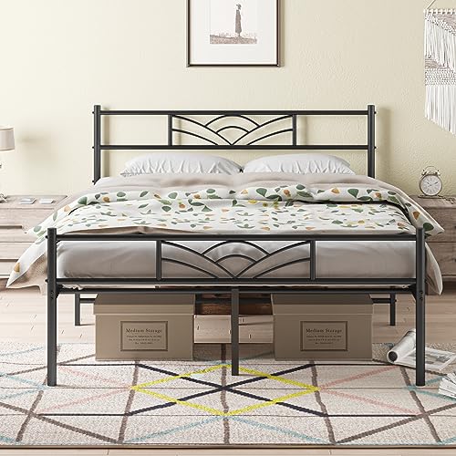 Panana Strong Metal Bed Frame 4FT6 Double Size Solid Bedstead Base Home Furniture (4ft6 double, ModelB - Black)