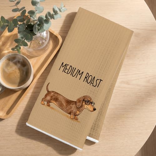 Image of 3 Pcs Coffee Dachshund Kitchen Towels, Funny Dachshund Reusable Dish Towels