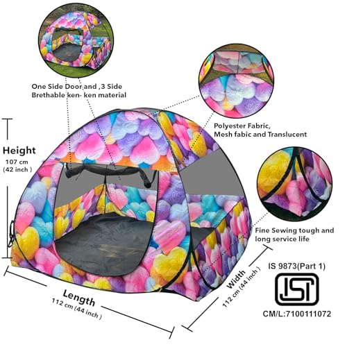 Image of Play House Foldable One Side Round Tent House for Kids Lightweight and Portable |Foldable Tent House for Kids Activity Indoor Outdoor |Play Tent House for Multi Purpose (Color Heart)