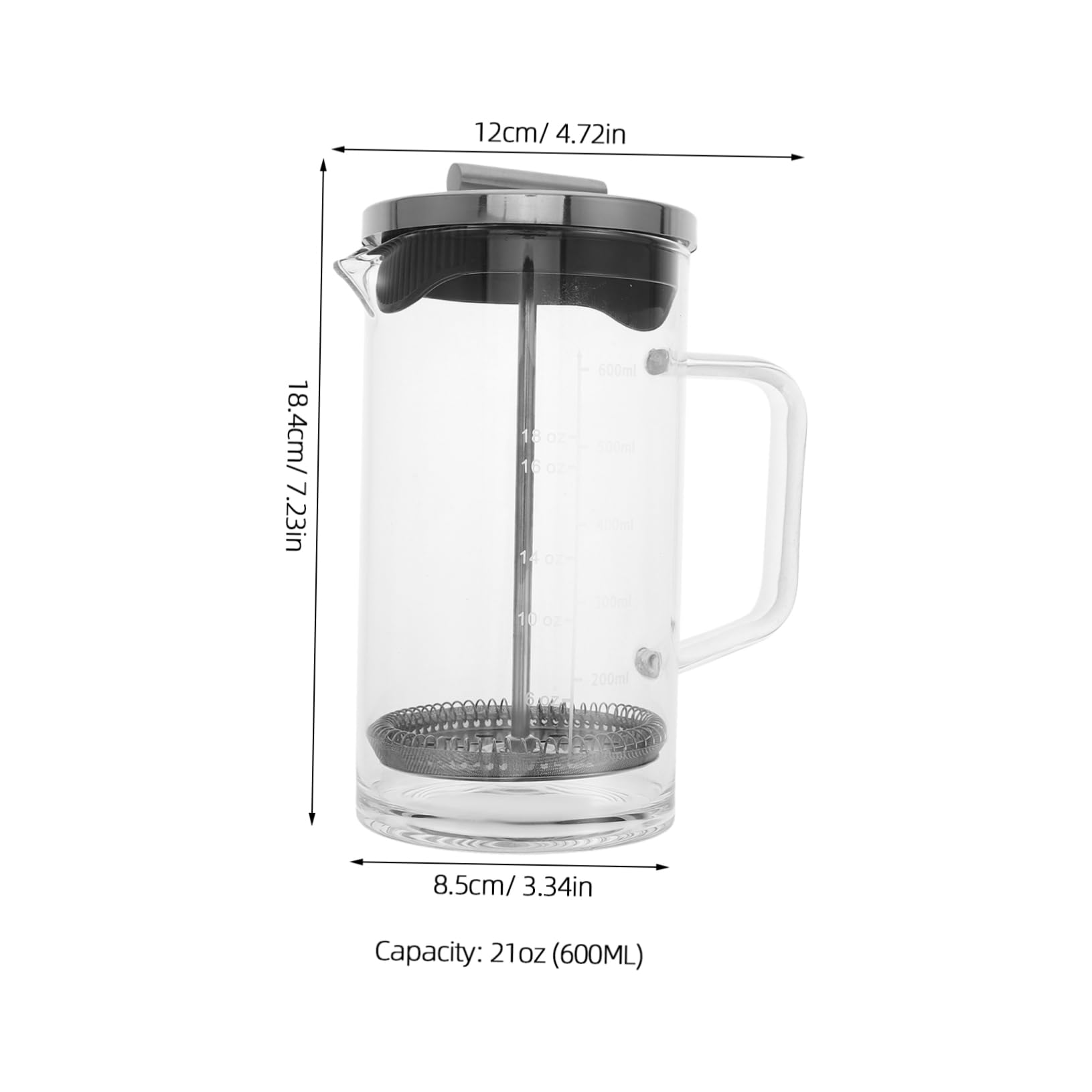 STOBAZA 600ml Household Coffee Press Manual Coffee Maker Scale Press Pot for Easy Cleaning Thick Bottom Glass Teapot