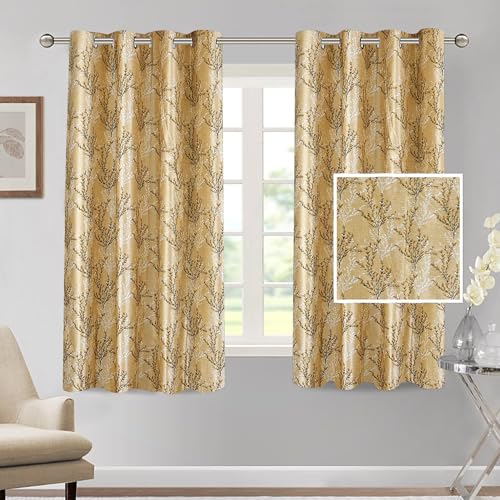 Image of Cortina Polyester 75% Blackout Curtains Set of 2 Floral Print | Grommet Eyelet Window Curtains for Living Room, Bedroom & Kids Room | Light Filtering Drapes for Privacy (Yellow, 5 FT)