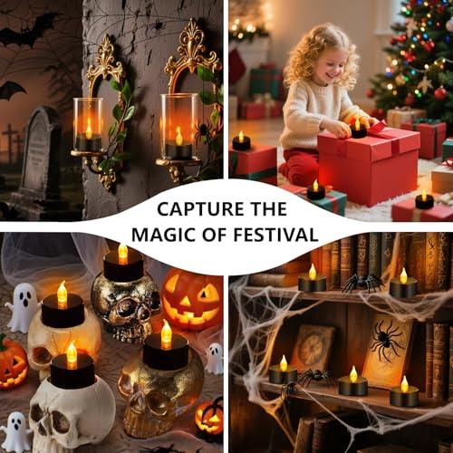 Image of Tea Lights Battery Operated Candles LED Tea Lights Flameless Candles 200+ Hours Flickering Fake Tealights for Halloween, Christmas Aniversary Home Table Decor(Black, 50 Pack)