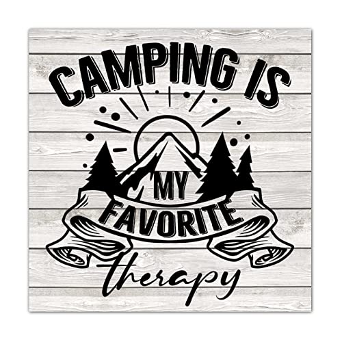 Panneau en bois Camping Is My Favorite Therapy déco primitive personnalisée 40x40 cm