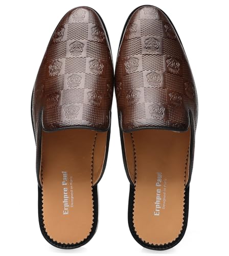 Image of Mens Black Backless Loafers Genuine Leather Mules Shoes