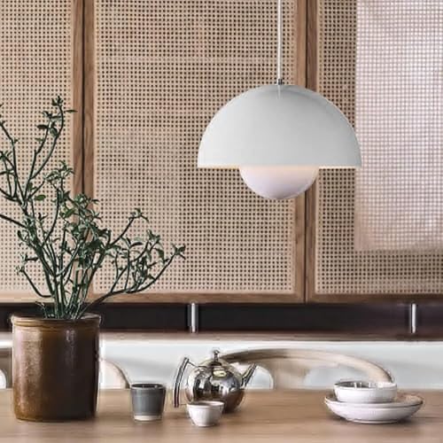 Lampe suspension en fer forgé blanc au design demi-circulaire - 5
