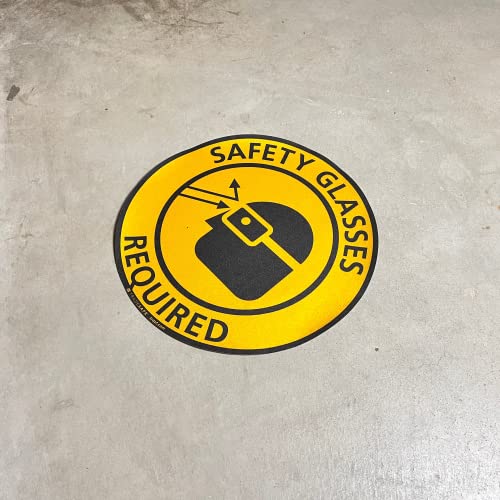Tradesafe Safety Glasses Required Anti-Slip Floor Sticker - Eye Protection Required Caution Sign, Peel And Stick Adhesive Vinyl Sign, Ansi-Compliant, 17” Diameter Round Sticker #TOP5