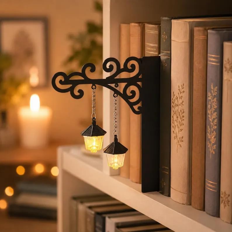 Library Lantern Decorative Bookshelf Lighting Lamp with Warm LED Nightlight，E