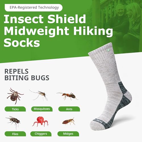 Insect Shield Midweight Hiking Socks With Permethrin Bug Repellant - Protective Clothing for Men & Women, Khaki, Medium