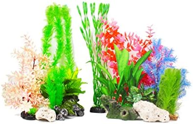 ZAZALUM Artificial Aquarium Plastic Plants - 12 Pack of Premium Quality Emulational Underwater Grass Aquatic Plant Ornament, Assorted Color/Size Home DIY Decorations Set for Fish Tank