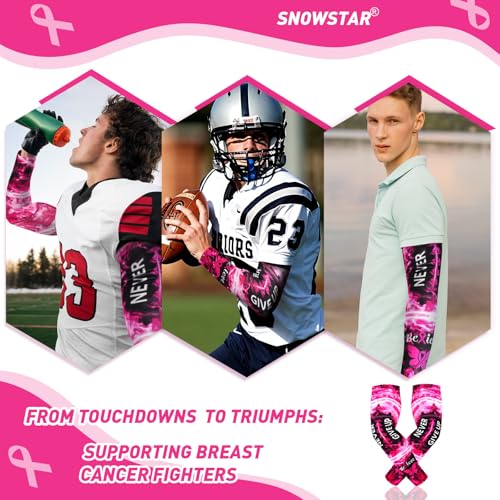 SNOWSTAR Sports Pink Ribbon Breast Cancer Awareness Arm Sleeve Compression Fit No Slip Football Flames4