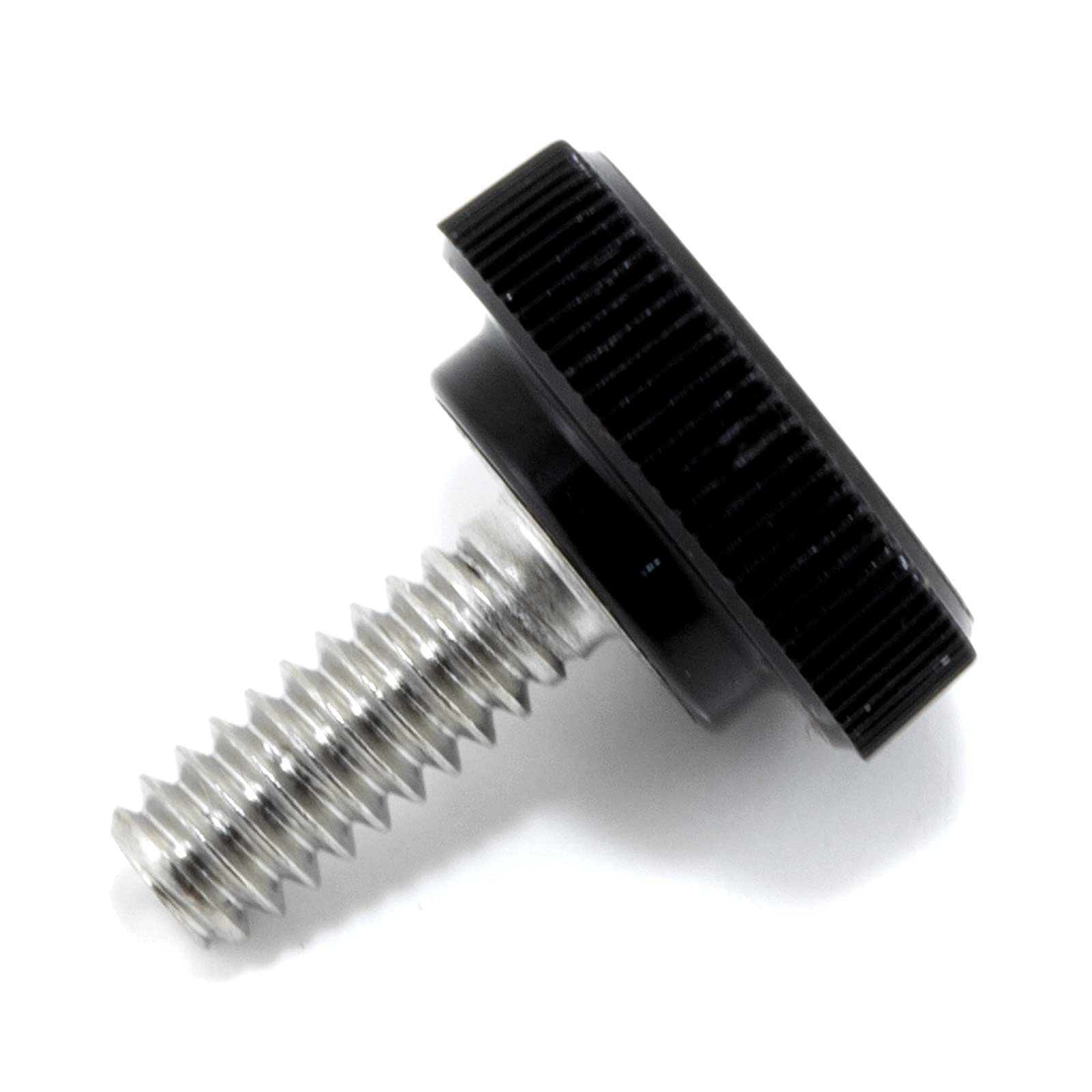#10-24 x 1/2" Thumb Screw Stainless Steel - Black Knurled Round Plastic Knob - Standard/Coarse Thread Thumbscrew - Length: 0.500" - Proudly Built in
