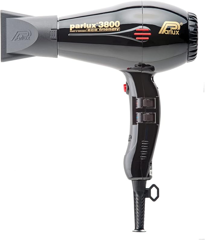 Asciugacapelli Professionale PARLUX 3800 Ecofriendly -Potente, silenzioso, con tecnologia Ionic & Ceramic® e filosofia Ecofriendly. Asciugatura Rapida e capelli Lucenti. MADE IN ITALY. Colore NERO.