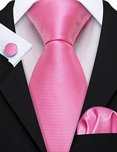Image of Barry.Wang Plain Men Silk Ties Extra Long Satin Necktie for Wedding Business Handkerchief Cufflinks Set Solid Colors