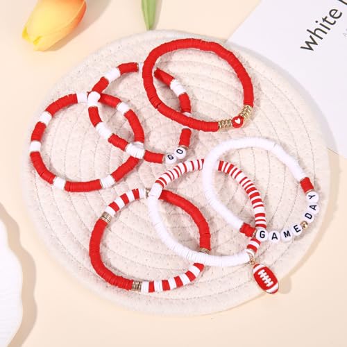 FAERLIIRY Game Day Bracelets for Women Football Bracelets Stackable Heishi Beaded Stretch Bracelets Sport Fan Bracelet Football Charm Bracelet Bangles Football Mom Accessories Outfits Jewelry2