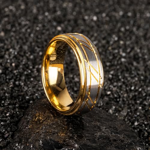 Tungsten Rings for Men Womens 8mm Black Fashion Promise Wedding Band Hammered Groove Meteorite Orbo Carbide Beveled Polished Edge Comfort Fit3