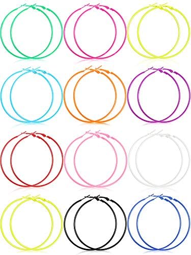 12 Pairs 80s Classic Big Earrings 90s Retro Neon Earrings Party Dangle Earrings Accessories for Women