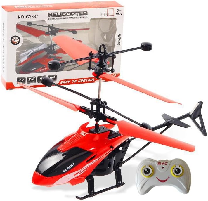 Gestiksfølende indendørs flyvende helikopter, fjernstyret med LED-lys, fødselsdagsgave til drenge og piger (rød)